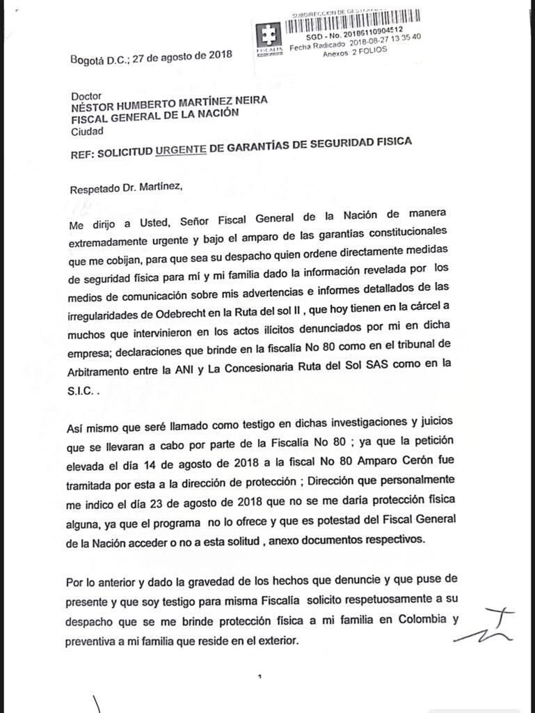 Carta del excontroller de