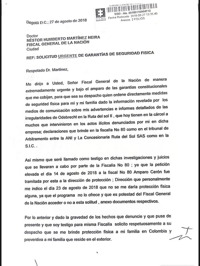 Carta del excontroller de
