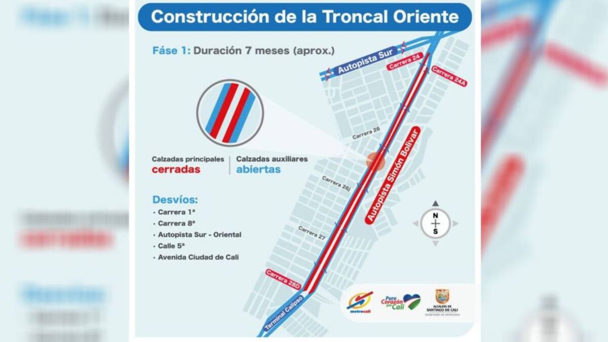 Cierre vial de la Simón Bolivar por obras de la Troncal Oriental del MIO