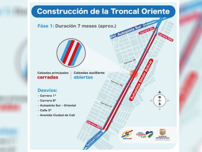 Cierre vial de la Simón Bolivar por obras de la Troncal Oriental del MIO