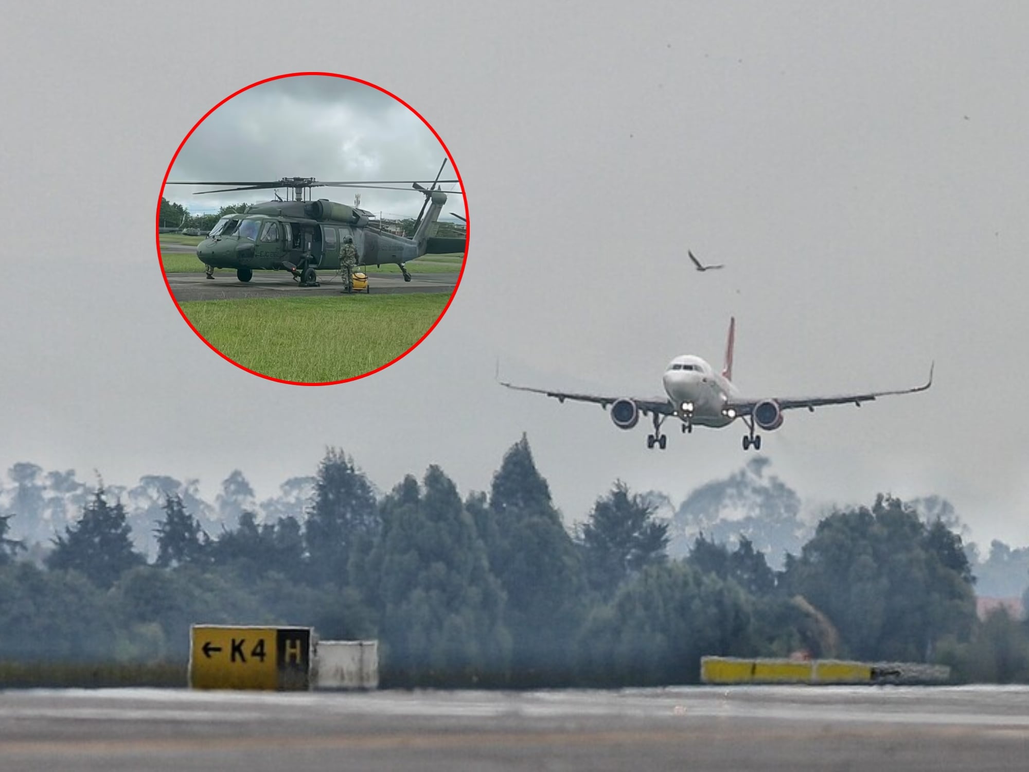 Pista del aeropuerto El Dorado de Bogotá y helicóptero Black Hawk. Fotos: Suministrada / Colprensa