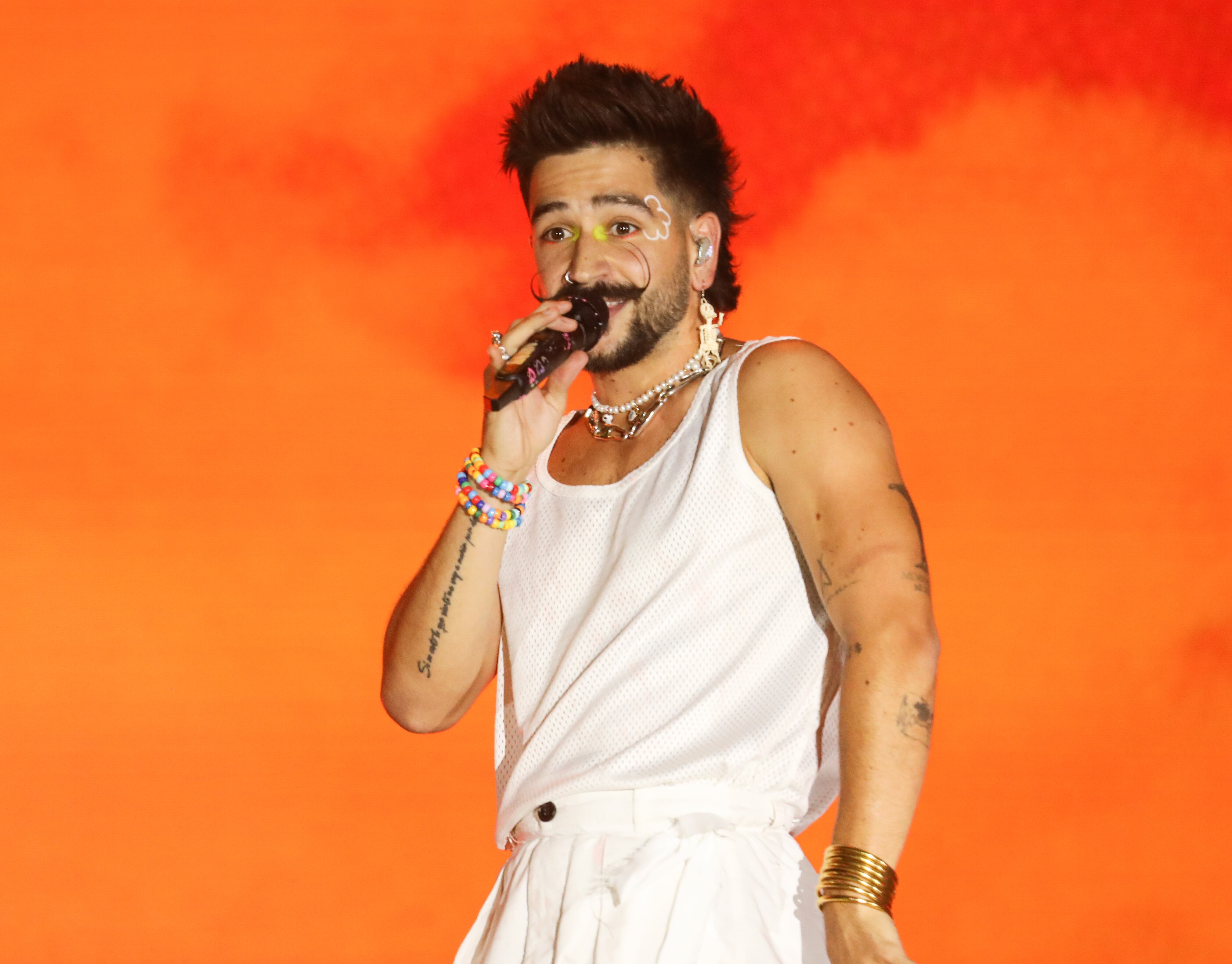 CANCUN, MEXICO - MAY 06: Camilo performs on his 'De Adentro Pa Afuera Tour' at Estadio Beto Avila on May 6, 2023 in Cancun, Mexico. (Photo by Thaddaeus McAdams/Getty Images)