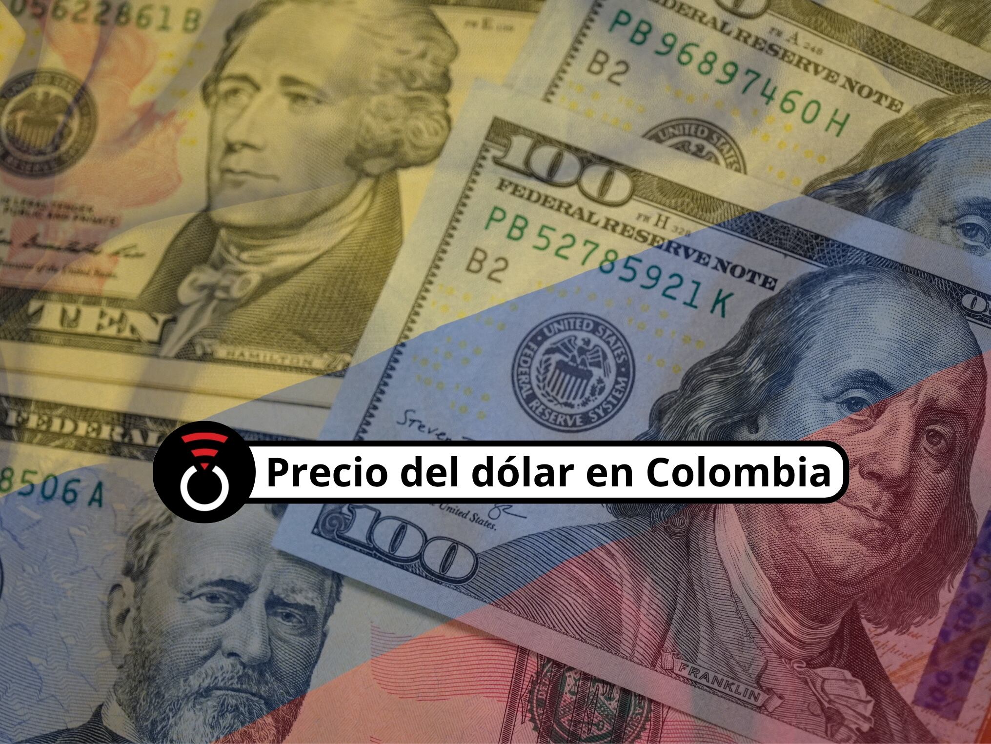 De fondo: Imágenes de los diferentes billetes de dólares norteamericanos. Sobre estos hay una imagen translúcida de la bandera de Colombia (Crédito: Getty Images)