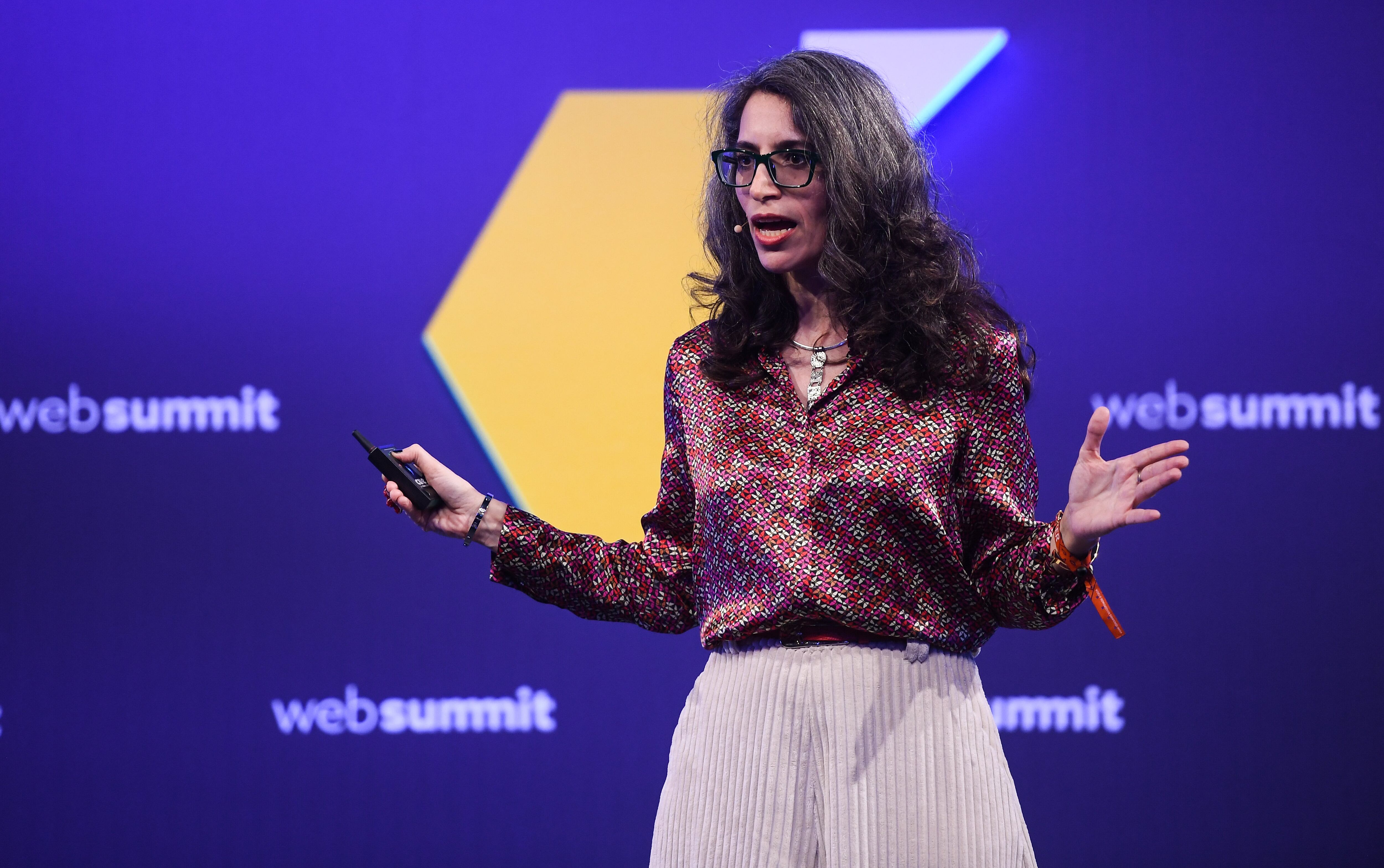 LISBON , PORTUGAL - 6 November 2019; Dima Khatib, Managing director, AJ+, on ContentMakers Stage during day two of Web Summit 2019 at the Altice Arena in Lisbon, Portugal. (Photo By Sam Barnes/Sportsfile for Web Summit via Getty Images)