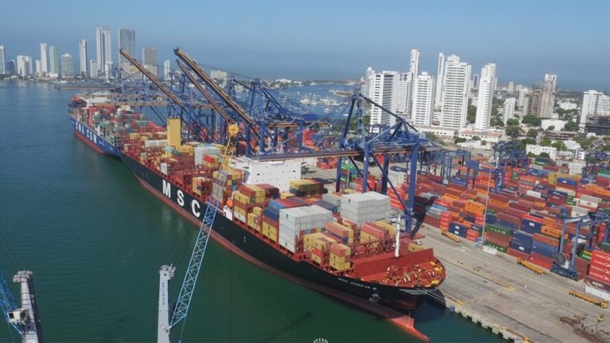 El barco MSC Shreya, con capacidad para transportar 12.238 TEU B llegó a la Sociedad Portuaria de Cartagena. Foto: Sociedad Portuaria