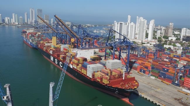 El barco MSC Shreya, con capacidad para transportar 12.238 TEU B llegó a la Sociedad Portuaria de Cartagena. Foto: Sociedad Portuaria
