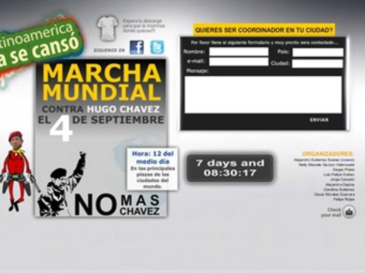 Convocan por Facebook y Twitter marcha mundial contra de Hugo Chávez
