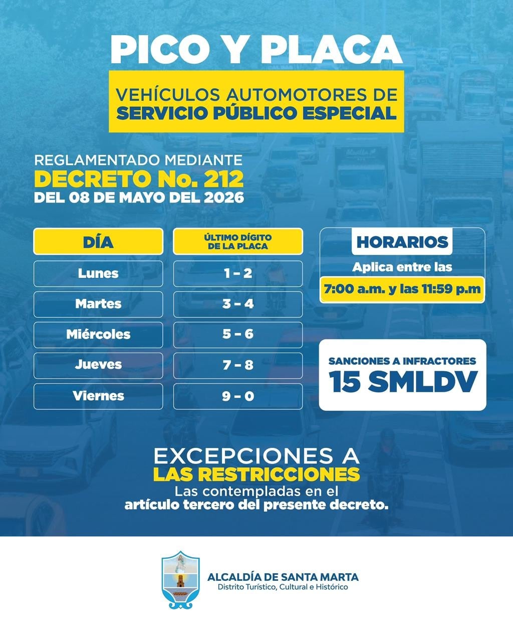 Santa Marta implementa nuevo pico y placa para transporte público especial/ Alcaldía de Santa Marta.