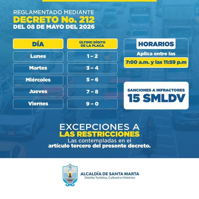 Santa Marta implementa nuevo pico y placa para transporte público especial/ Alcaldía de Santa Marta.