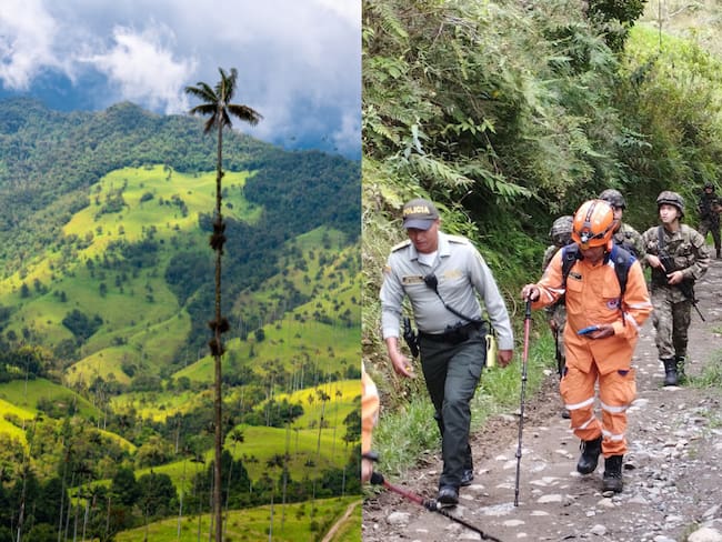 Valle del Cocora y rescatistas en el sitio (FOTOS Cortesía Octava Brigada del Ejército Y Getty Images)
