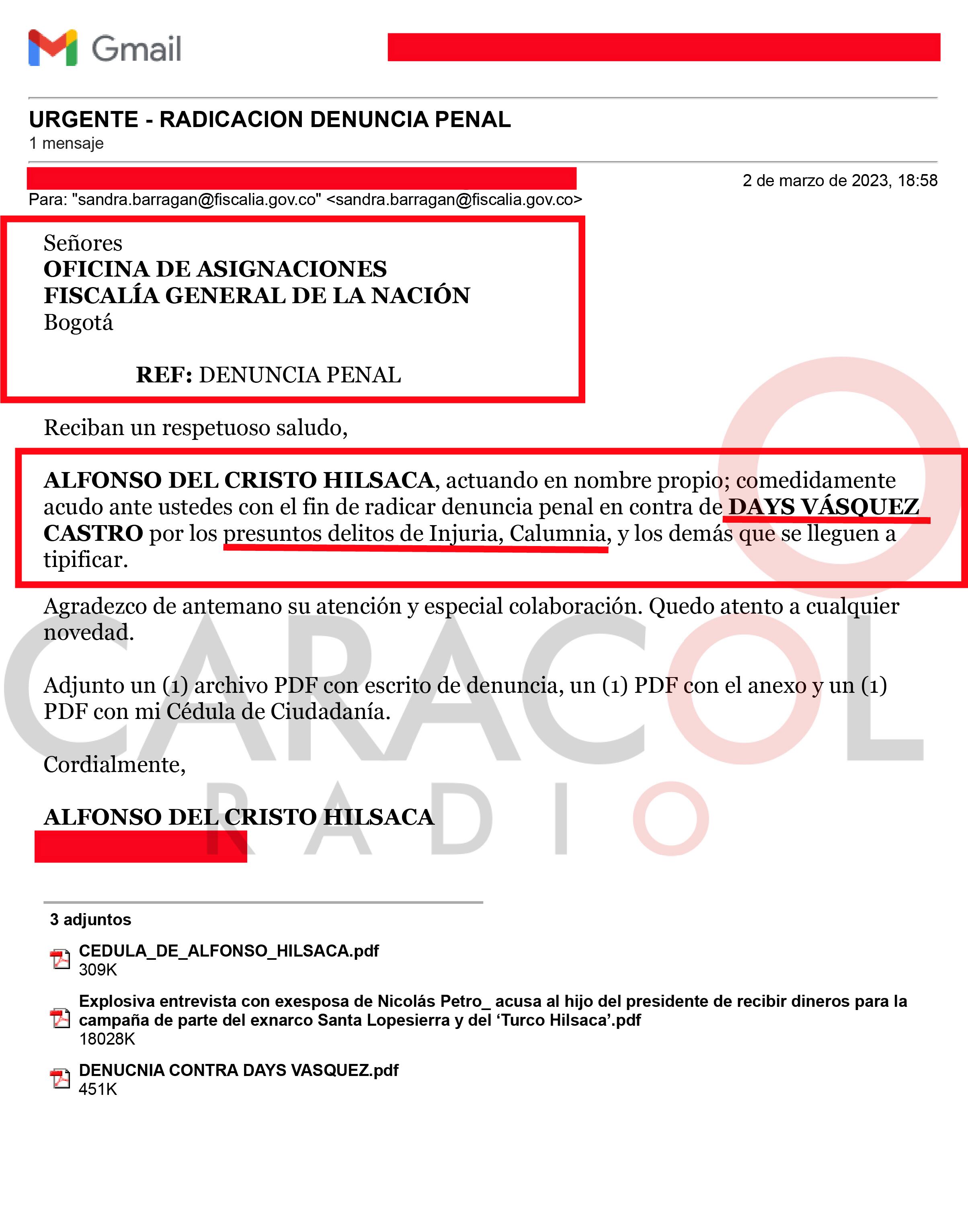 La denuncia de 'El Turco' Hilsaca ante la Fiscalía en contra de la exesposa de Nicolás Petro