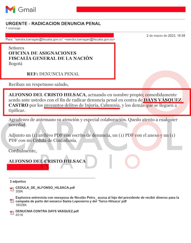 La denuncia de 'El Turco' Hilsaca ante la Fiscalía en contra de la exesposa de Nicolás Petro