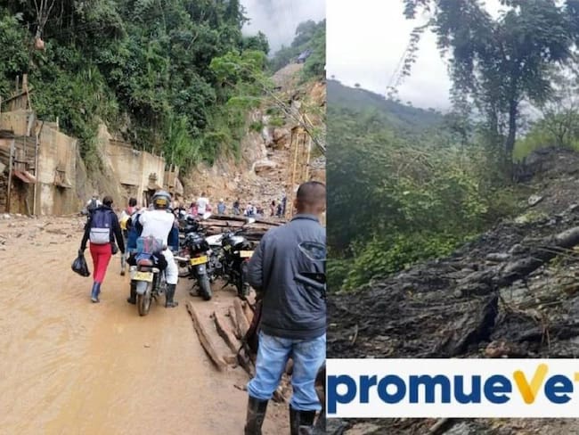 Deslizamientos de tierra en varios municipios de Caldas. Crédito: Promueve Más y Bomberos Marmato.