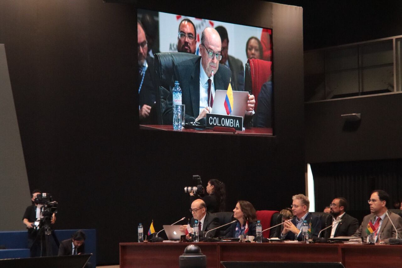 El canciller colombiano, Álvaro Leyva, durante su última intervención en la Asamblea de la Organización de Estados Americanos. (Foto: Cancillería Colombia)