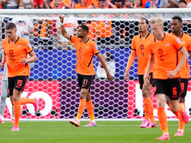 Cody Gakpo of Netherlands celebrates after scoring his team's third goal during the FIFA World Cup 2026 Group F match between Netherlands and Sweden at Houston Stadium on June 20, 2026 in Houston, United States. (Photo by Jose Breton/Pics Action/NurPhoto via Getty Images)