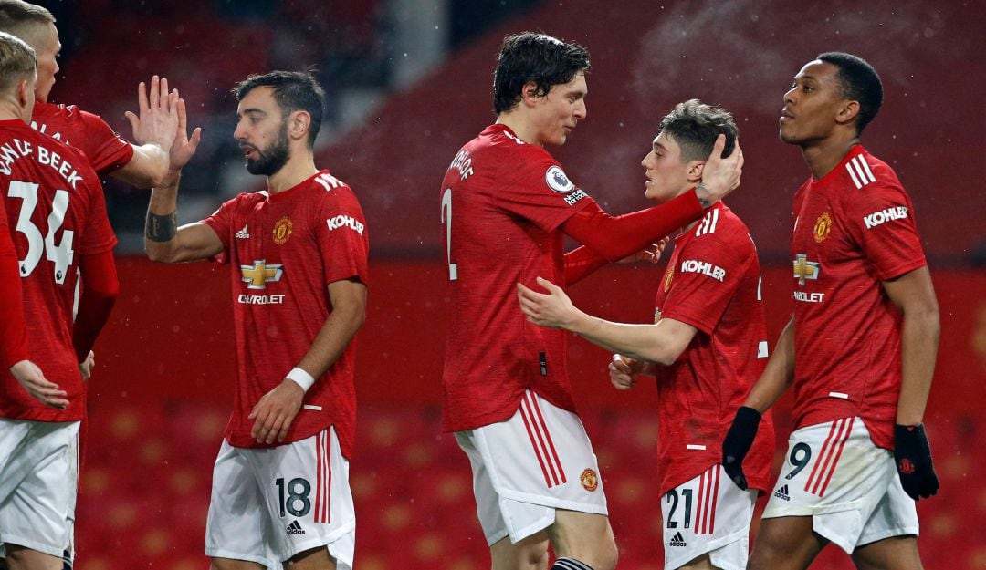 Daniel James festeja su gol en el triunfo 9-0 al Southampton.