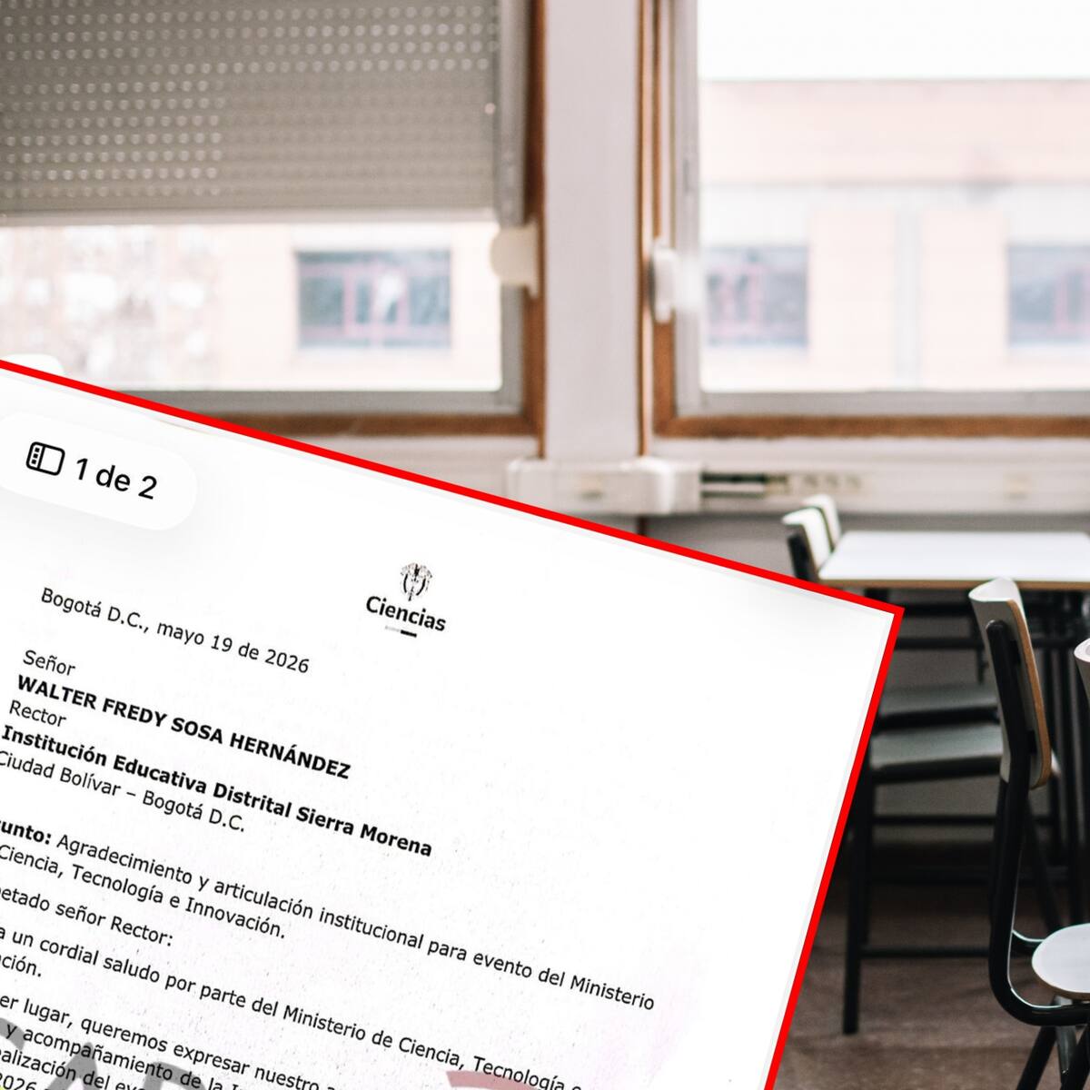 Esta es la carta de MinCiencias para solicitar el colegio Sierra Morena: “es para presentar avances”
