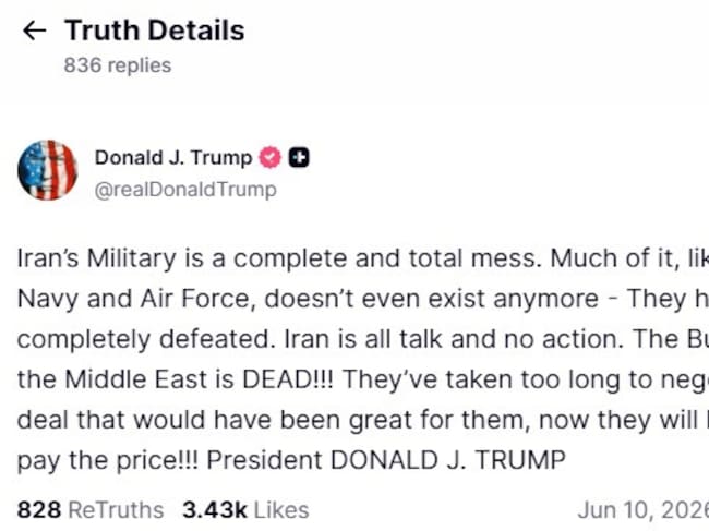Publicación de Donald Trump en Truth Social