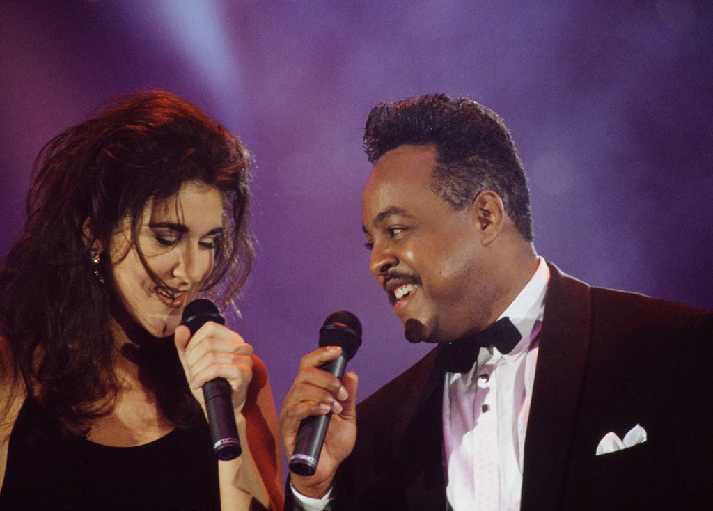 Canadian singer Celine Dion and American R&B and soul singer and songwriter Peabo Bryson attend the 1992 Wolrd Music Awards ceremony in Monaco, May 14, 1992. (Photo by Jacques Bourguet/Sygma/Sygma via Getty Images)