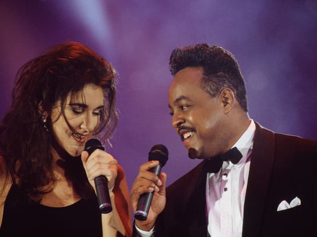 Canadian singer Celine Dion and American R&B and soul singer and songwriter Peabo Bryson attend the 1992 Wolrd Music Awards ceremony in Monaco, May 14, 1992. (Photo by Jacques Bourguet/Sygma/Sygma via Getty Images)
