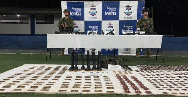 Depósito de armas del Clan del Golfo en Chocó. Foto: Armada Nacional.