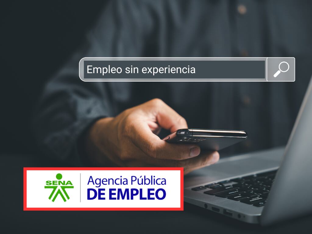 Persona buscando empleo sin experiencia y de fondo el logo de la Agencia Pública de Empleo del SENA (Fotos vía Getty Images y COLPRENSA)