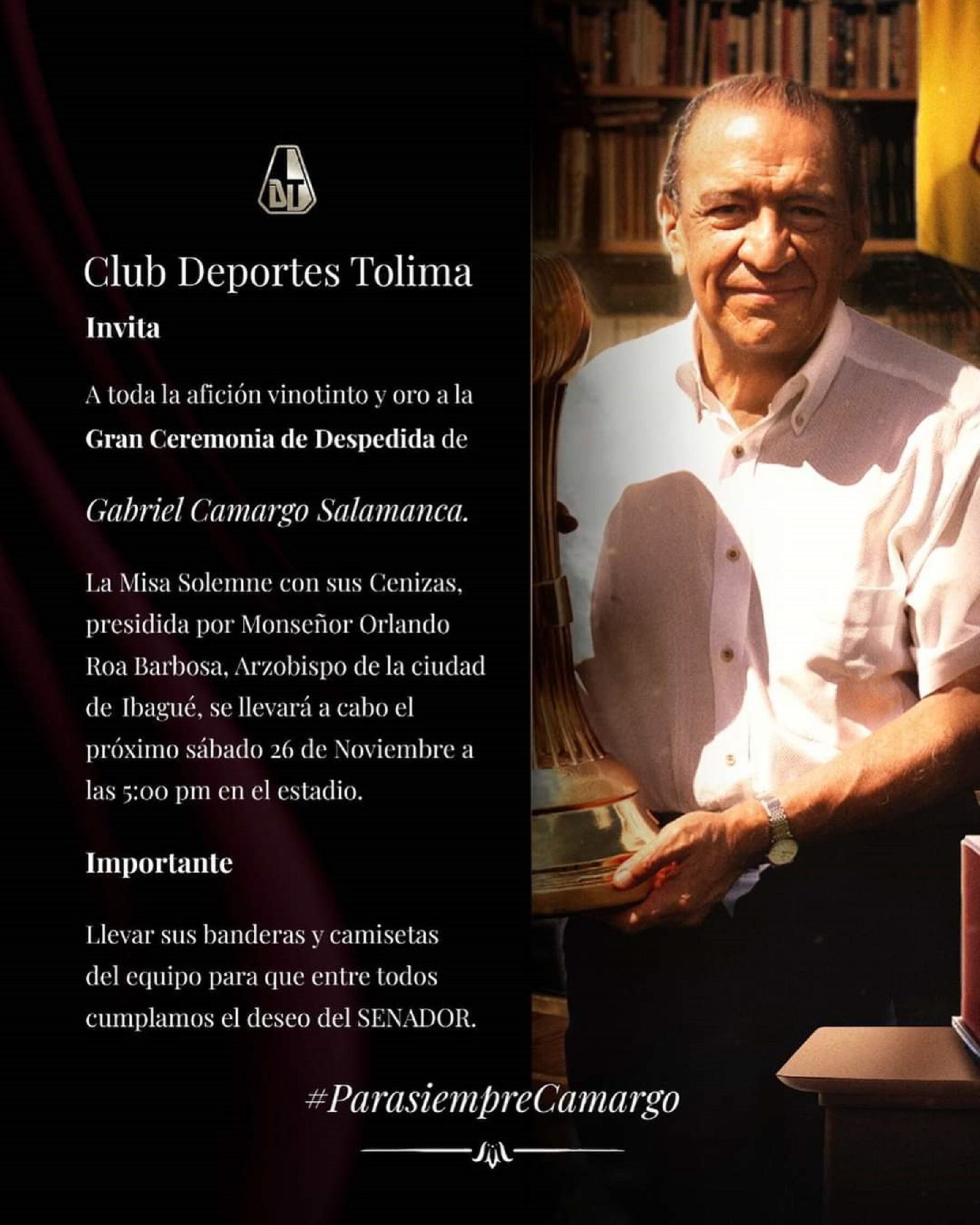 Hinchada tolimense rendirá homenaje a Gabriel Camargo este sábado en Ibagué