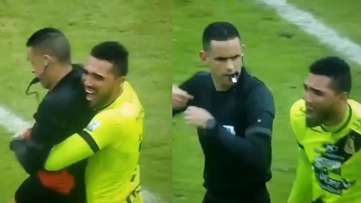 Ni el árbitro se salvó del festejo de los jugadores de Tolima por el título