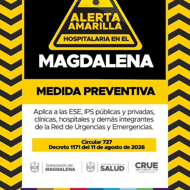Magdalena declara alerta amarilla hospitalaria para fortalecer respuesta ante emergencia nacional/ Gobernación del Magdalena.