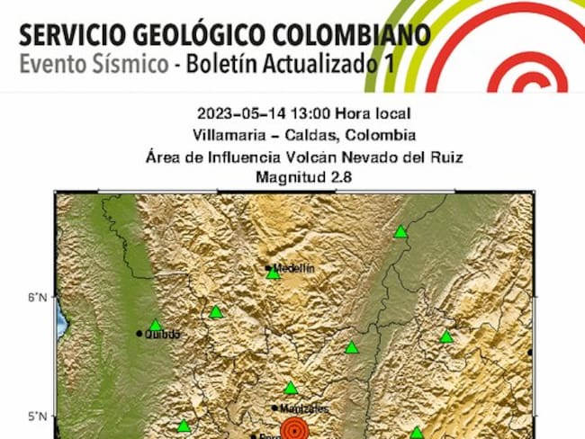 Se presentó sismo con epicentro en Villamaría, Caldas, zona de influencia del Volcán