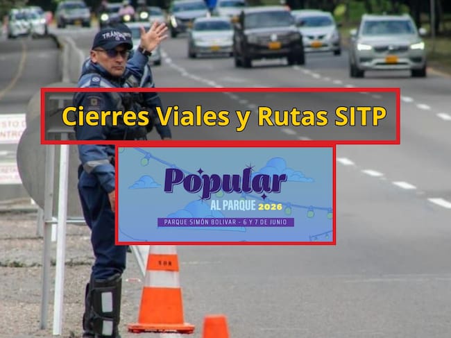 De fondo: Secretaría de movilidad de Bogotá. Abajo se encuentra la imagen oficial del Festival Popular al Parque 2026 (Cortesía: Alcaldía de Bogotá / Idartes)