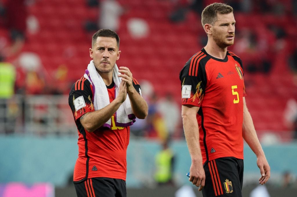 Eden Hazard y Jan Vertonghen de la Selección de Bélgica (Photo by JACK GUEZ / AFP) (Photo by JACK GUEZ/AFP via Getty Images)