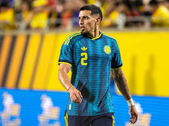 ORLANDO, FLORIDA - MARCH 26: Daniel Munoz #2 of Colombia in position during the first half of an international friendly between Colombia and Croatia at Camping World Stadium on March 26, 2026 in Orlando, Florida. (Photo by Eston Parker/ISI Photos/ISI Photos via Getty Images)
