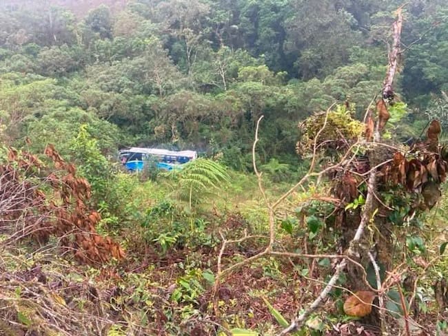 Bus de transporte público cayó al abismo en la vía La Soberanía, zona rural de Toledo. / Foto: Cortesía.
