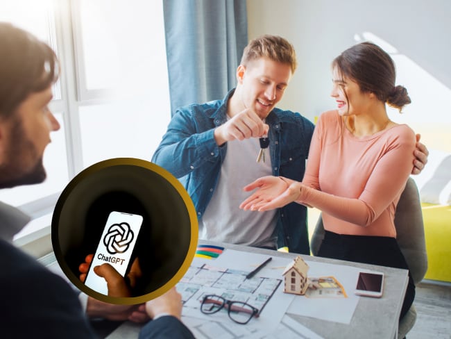 Personas arrendando una vivienda // logo de ChatGPT