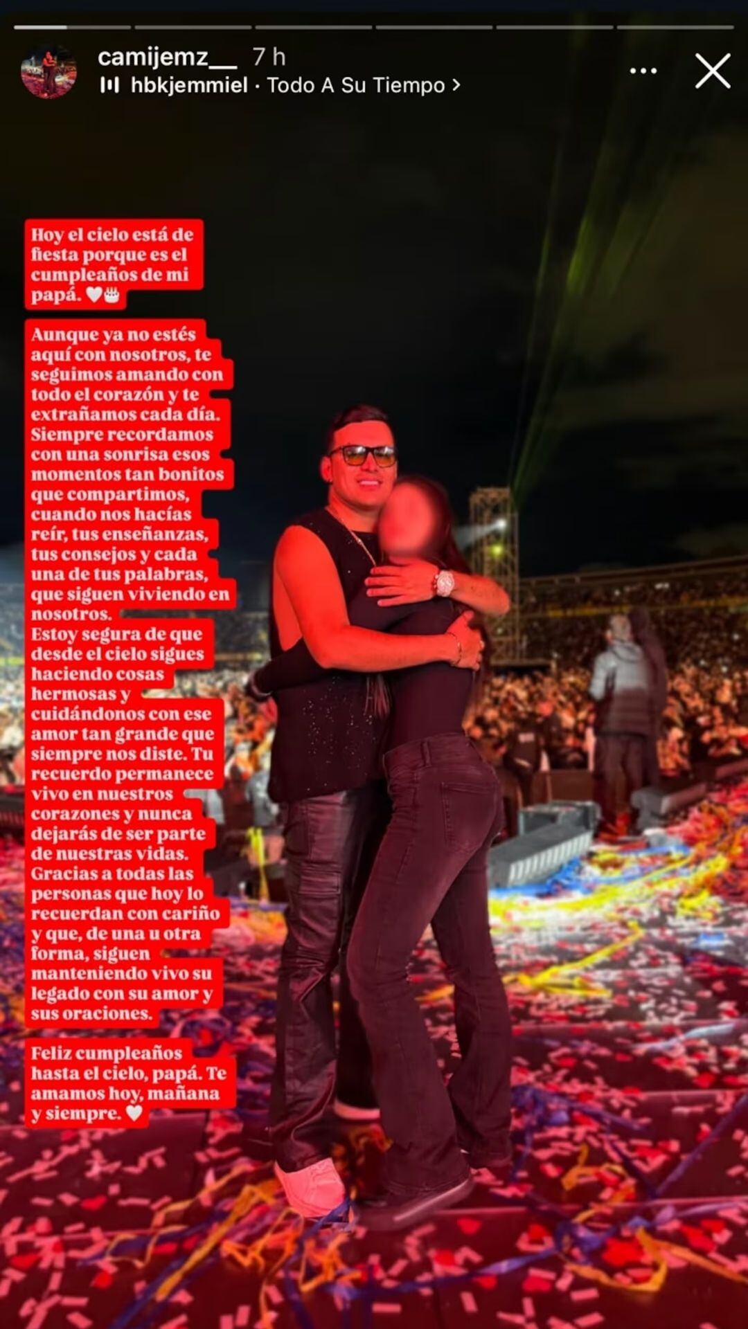Mensaje compartido por Camila Jiménez, hija mayor del cantante Yeison Jiménez