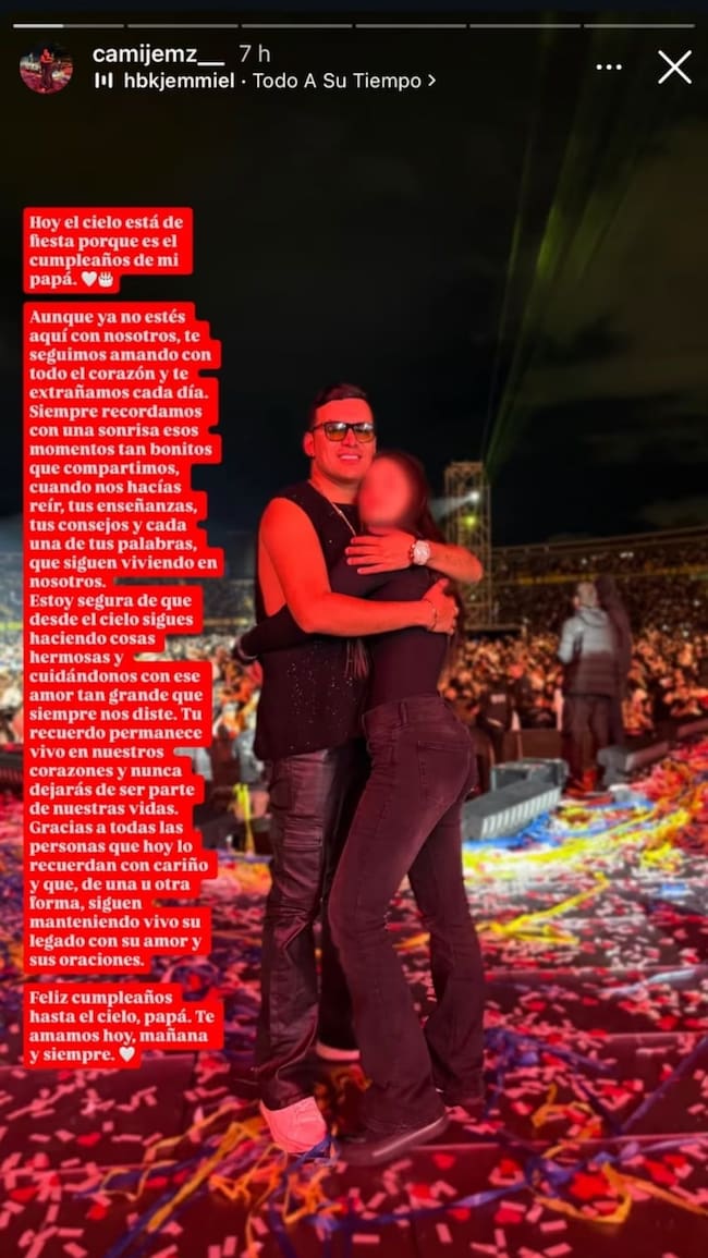 Mensaje compartido por Camila Jiménez, hija mayor del cantante Yeison Jiménez