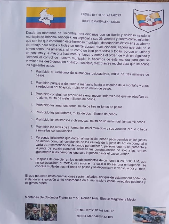 Panfleto disidencias en Briceño