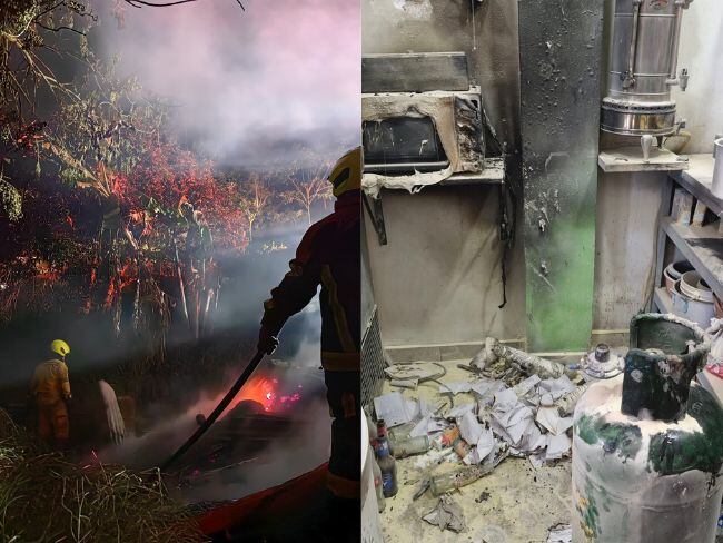 Son los primeros incendios que se reportan en Filadelfia y Marquetalia, en Caldas. Fotos: Facebook Bomberos Marquetalia y Bomberos Voluntarios de Filadelfia.