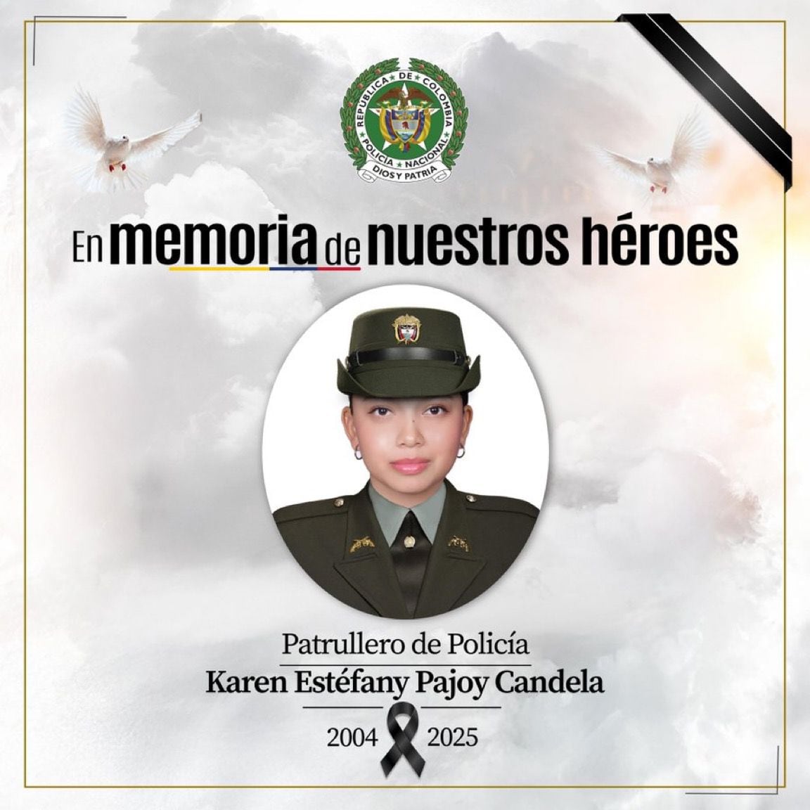 La Policía Nacional condenó el asesinato de la patrullera de 21 años, Karen Estefany Pajoy Candela, en zona rural de La Plata, Huila.