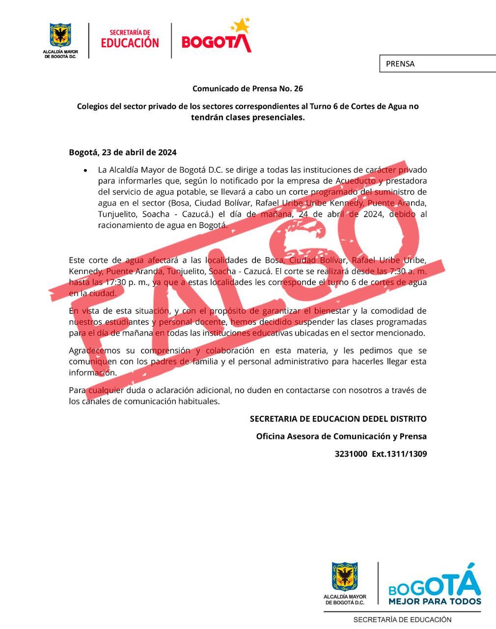 Comunicado falso, cancelación de clases.