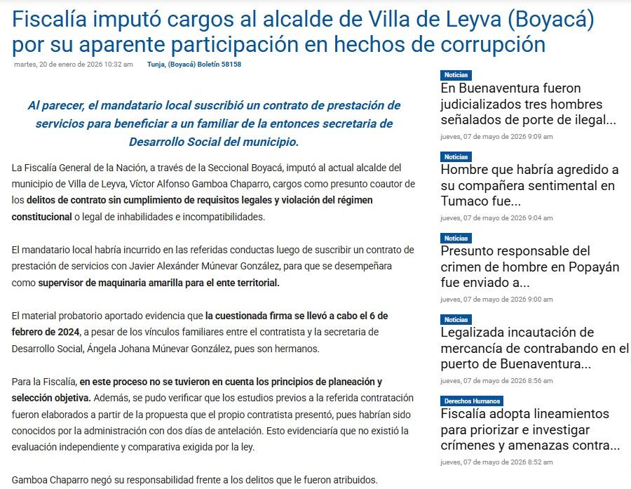 El pasado 20 de enero de 2026 la Fiscalía le había imputado cargos al mandatario por los presuntos delitos de contrato sin cumplimiento de requisitos legales y violación del régimen constitucional o legal de inhabilidades e incompatibilidades.