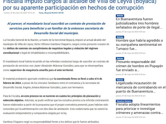 El pasado 20 de enero de 2026 la Fiscalía le había imputado cargos al mandatario por los presuntos delitos de contrato sin cumplimiento de requisitos legales y violación del régimen constitucional o legal de inhabilidades e incompatibilidades.