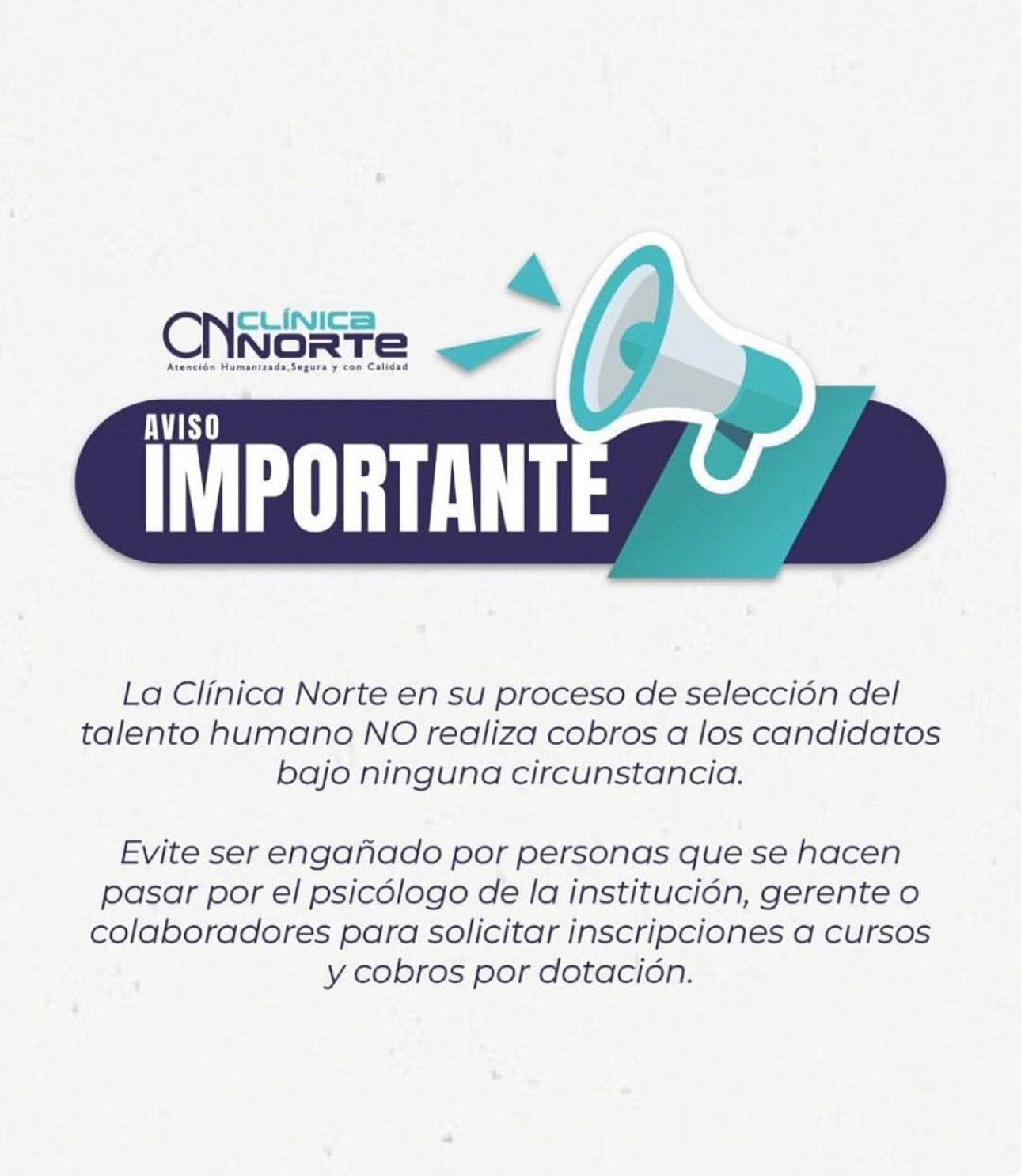 La Clínica Norte de Cúcuta está alertando por estafas que se estarían haciendo usando su imagen. / Foto: Clínica Norte.