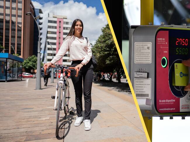 Mujer con bicicleta y pasaje de Transmilenio (Imagen vía Getty Images)