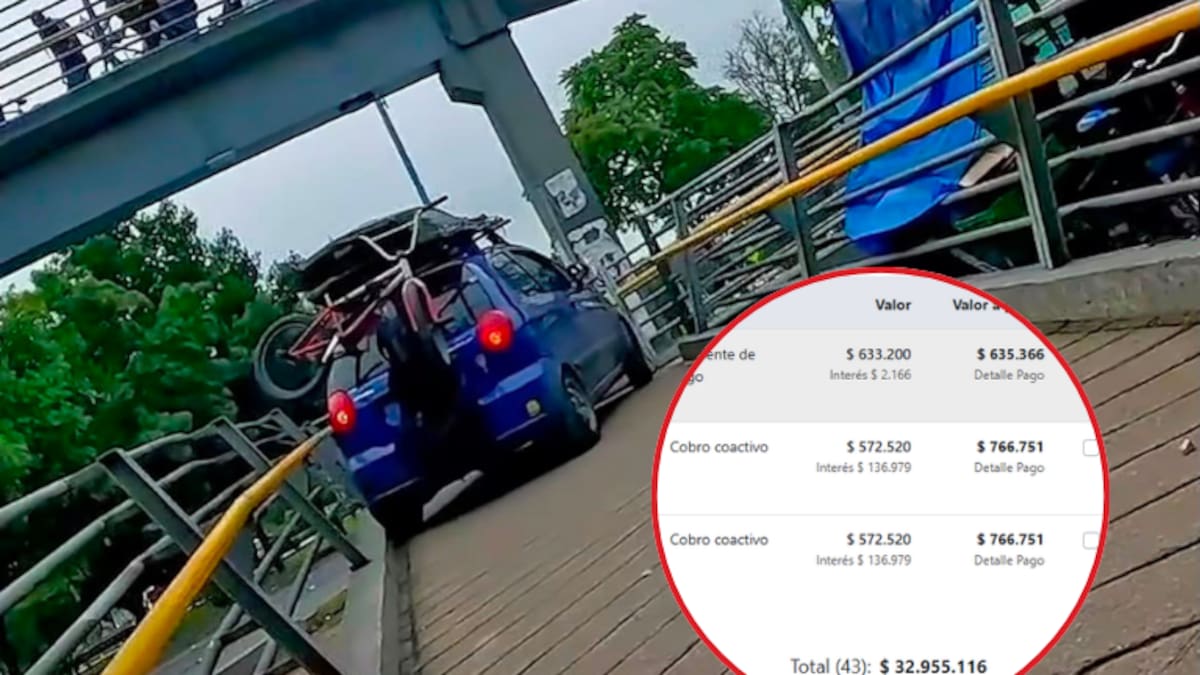 Conductor que subió su carro en un puente peatonal en Bogotá debe más de $32 millones en multas