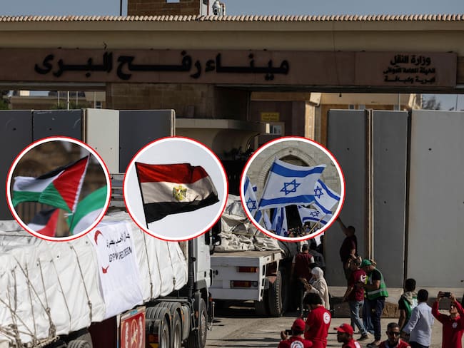 Entrada del paso Rafah. En los círculos las banderas de Palestina (i), Egipto (c) e Israel (d).
(Foto: Getty / Caracol Radio)