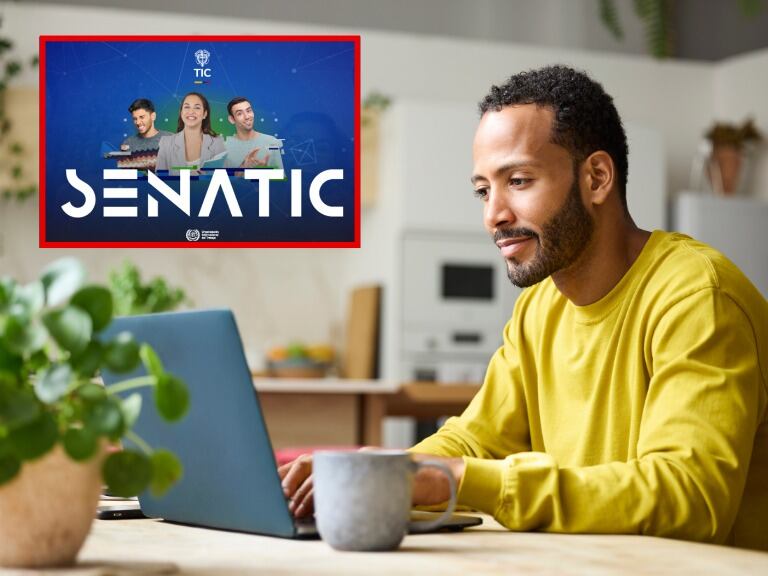 Hombre mirando computador (Getty Images); imagen oficial SENATIC.
