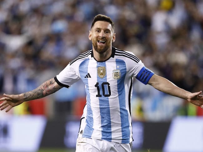 Argentina&#039;s Lionel Messi celebrates his goal during the international friendly football match between Argentina and Jamaica at Red Bull Arena in Harrison, New Jersey, on September 27, 2022. (Photo by Andres Kudacki / AFP)