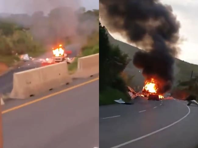 Un vehículo de carga quedó en llamas en el sector de La Agustina en la vía Panamericana entre Popayán y Cali.